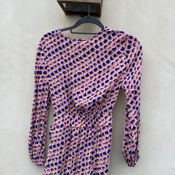 Diane Von Furstenberg Draco Wrap V-neck Dress Deep Blue Geometric Print Sz 2 - Picture 9 of 11